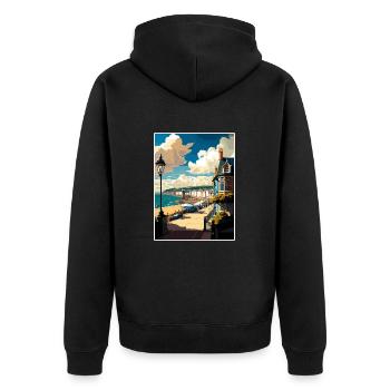 Teignmouth England Vintage Travel Poster Souvenir - Unisex Premium Organic Zip Hoodie - black - Back - Nico (187cm)