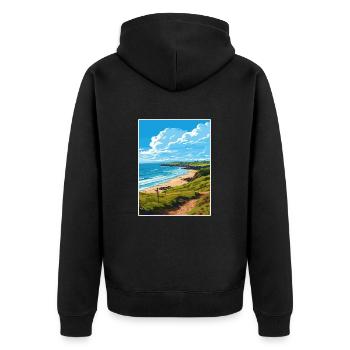 Polkerris Cornwall Vintage voyage affiche Souvenir - Veste à capuche bio Premium Unisexe - noir - Dos - Nico (187cm)
