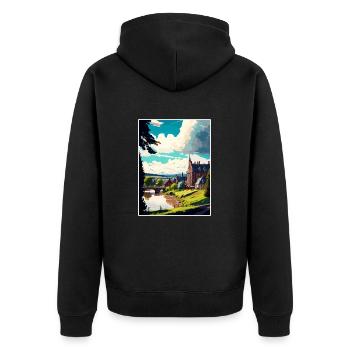 Inverness Schottland Vintage Reiseposter Souvenir - Unisex Premium Bio Zip Hoodie - Schwarz - Hinten - Nico (187cm)