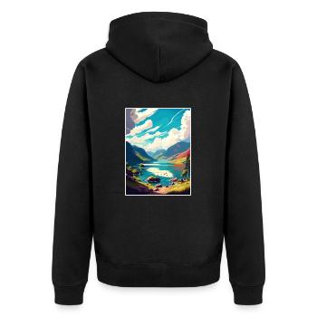 Loch Ness Schottland Vintage Reiseposter Souvenir - Unisex Premium Bio Zip Hoodie - Schwarz - Hinten - Nico (187cm)