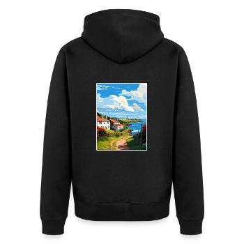 Ruan Minor Cornouailles Vintage voyage affiche Souvenir - Veste à capuche bio Premium Unisexe - noir - Dos - Nico (187cm)