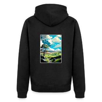 Wensleydale England Vintage Reiseposter Souvenir - Unisex Premium Bio Zip Hoodie - Schwarz - Hinten - Nico (187cm)