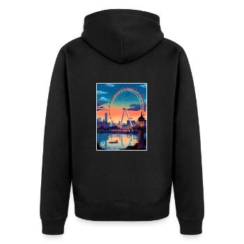 London Eye Vintage Reiseposter WPA Souvenir - Unisex Premium Bio Zip Hoodie - Schwarz - Hinten - Nico (187cm)
