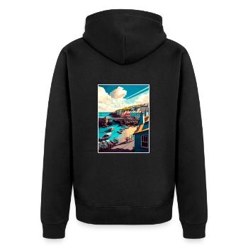 Newquay England Vintage Reiseposter WPA Souvenir - Unisex Premium Bio Zip Hoodie - Schwarz - Hinten - Nico (187cm)