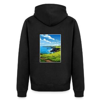 Mullion Cornwall Vintage Reiseposter Souvenir - Unisex Premium Bio Zip Hoodie - Schwarz - Hinten - Nico (187cm)