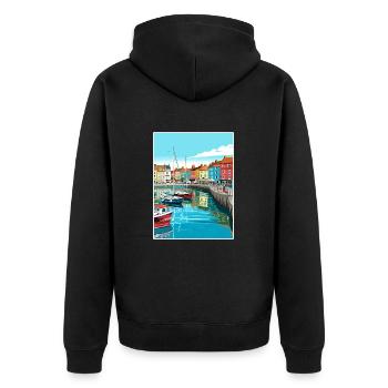 Weymouth England Vintage Reiseposter Souvenir - Unisex Premium Bio Zip Hoodie - Schwarz - Hinten - Nico (187cm)