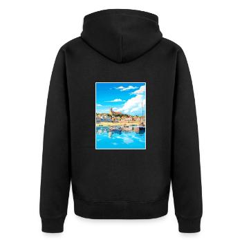 Penzance Cornwall Vintage voyage affiche Souvenir - Veste à capuche bio Premium Unisexe - noir - Dos - Nico (187cm)