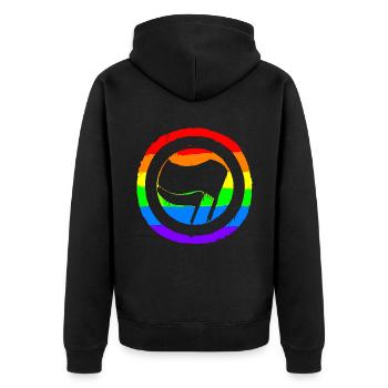Regenbogen Bunt Protest Antifa Links - Unisex Premium Bio Zip Hoodie - Schwarz - Hinten - Nico (187cm)