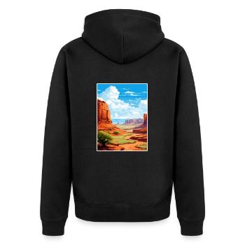 Canyonlands Nationalpark Vintage Reiseposter - Unisex Premium Bio Zip Hoodie - Schwarz - Hinten - Nico (187cm)