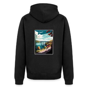 Poughkeepsie New York State Vintage Travel Poster - Unisex Premium Organic Zip Hoodie - black - Back - Nico (187cm)