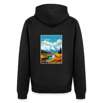 Denali Nationalpark Alaska Vintage Reiseposter - Unisex Premium Bio Zip Hoodie - Schwarz - Hinten - Nico (187cm)