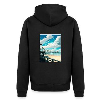 Huntington Beach Californie Vintage affiche de voyage - Veste à capuche bio Premium Unisexe - noir - Dos - Nico (187cm)