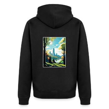 Central Park New York State Vintage-Reiseposter - Unisex Premium Bio Zip Hoodie - Schwarz - Hinten - Nico (187cm)