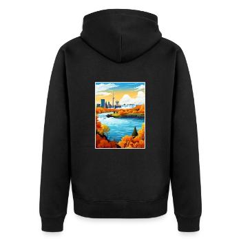 Niagara Falls New York State Vintage-Reiseposter - Unisex Premium Bio Zip Hoodie - Schwarz - Hinten - Nico (187cm)