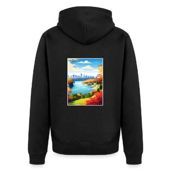 Niagara Falls New York State Vintage-Reiseposter - Unisex Premium Bio Zip Hoodie - Schwarz - Hinten - Nico (187cm)