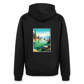 Sand Harbor State Park Nevada Reiseposter - Unisex Premium Bio Zip Hoodie - Schwarz - Hinten - Nico (187cm)