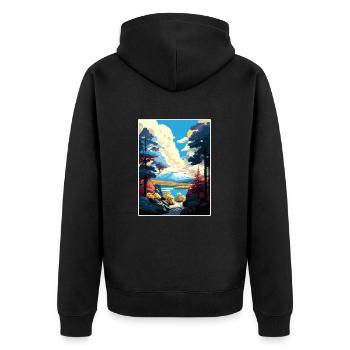 Pocono Mountains Pennsylvania Reiseposter - Unisex Premium Bio Zip Hoodie - Schwarz - Hinten - Nico (187cm)