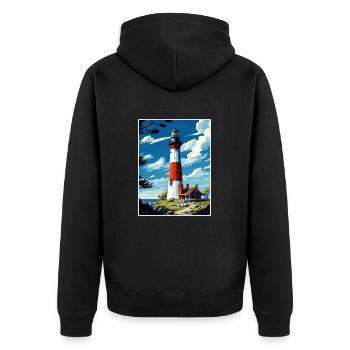 Long Island New York State Vintage Travel Poster - Unisex Premium Organic Zip Hoodie - black - Back - Nico (187cm)