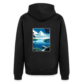 Chautauqua Lake New York State Travel Poster - Unisex Premium Organic Zip Hoodie - black - Back - Nico (187cm)