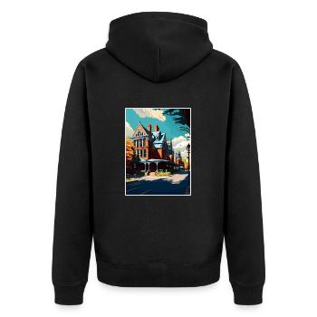 Saratoga Springs New York State Travel Poster - Unisex Premium Organic Zip Hoodie - black - Back - Nico (187cm)