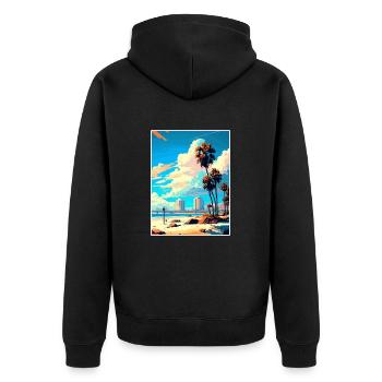 Long Beach Californie Cali Vintage affiche de voyage - Veste à capuche bio Premium Unisexe - noir - Dos - Nico (187cm)