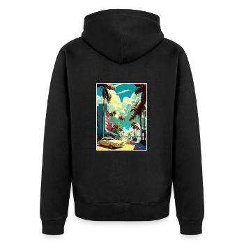 South Beach Floride Vintage voyage affiche Souvenir - Veste à capuche bio Premium Unisexe - noir - Dos - Nico (187cm)