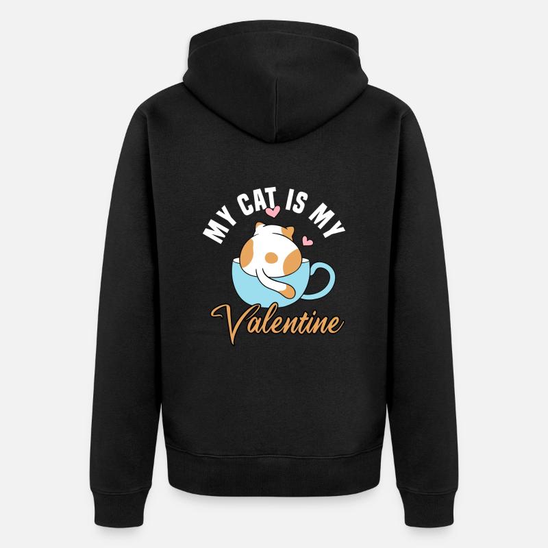 Mon chat est mon Valentin - Veste à capuche bio Premium Unisexe - noir