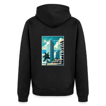Miami Beach Florida Vintage Reiseposter Souvenir - Unisex Premium Bio Zip Hoodie - Schwarz - Hinten - Nico (187cm)