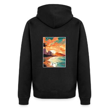 Waikiki Beach Hawaii Vintage Reiseposter WPA Kunst - Unisex Premium Bio Zip Hoodie - Schwarz - Hinten - Nico (187cm)