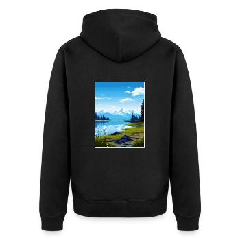 Kenai Lake Alaska Vintage Reiseposter Souvenir - Unisex Premium Bio Zip Hoodie - Schwarz - Hinten - Nico (187cm)