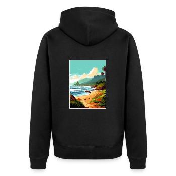 Ke E Beach Hawaï Vintage voyage affiche Souvenir - Veste à capuche bio Premium Unisexe - noir - Dos - Nico (187cm)
