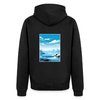 Nordpol Alaska Vintage Reiseposter Souvenir - Unisex Premium Bio Zip Hoodie - Schwarz - Hinten - Nico (187cm)