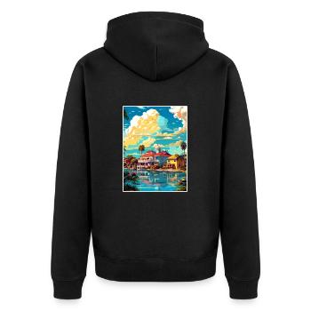Melbourne Florida Vintage Reiseposter Souvenir - Unisex Premium Bio Zip Hoodie - Schwarz - Hinten - Nico (187cm)
