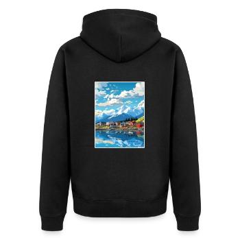 Seward Alaska Vintage Reiseposter WPA Souvenir - Unisex Premium Bio Zip Hoodie - Schwarz - Hinten - Nico (187cm)