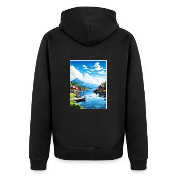 Wrangell Alaska Vintage Reiseposter WPA Souvenir - Unisex Premium Bio Zip Hoodie - Schwarz - Hinten - Nico (187cm)