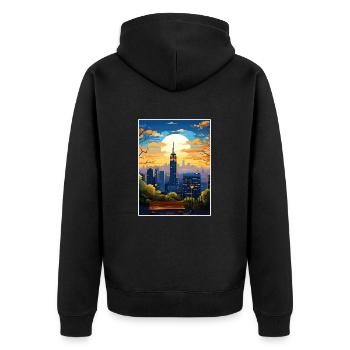 Manhattan New York Vintage Reiseposter Souvenir - Unisex Premium Bio Zip Hoodie - Schwarz - Hinten - Nico (187cm)