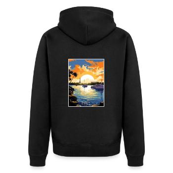 Pearl Harbor Hawaii Vintage Reiseposter Souvenir - Unisex Premium Bio Zip Hoodie - Schwarz - Hinten - Nico (187cm)