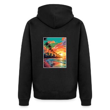 Miami Beach Florida Vintage Reiseposter Souvenir - Unisex Premium Bio Zip Hoodie - Schwarz - Hinten - Nico (187cm)