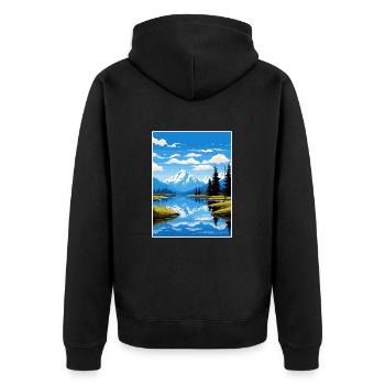 Lake Matheson Neuseeland Vintage Reiseposter - Unisex Premium Bio Zip Hoodie - Schwarz - Hinten - Nico (187cm)