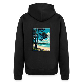 Manly Beach Australien Vintage Reiseposter WPA - Unisex Premium Bio Zip Hoodie - Schwarz - Hinten - Nico (187cm)