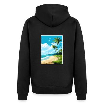 Palm Cove Beach Australien Vintage Reiseposter - Unisex Premium Bio Zip Hoodie - Schwarz - Hinten - Nico (187cm)