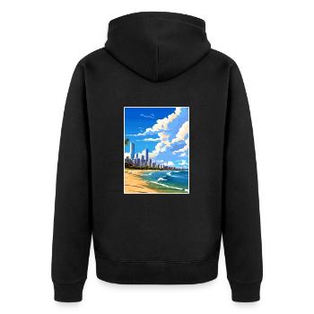 Gold Coast Australien Deko Vintage Reiseposter - Unisex Premium Bio Zip Hoodie - Schwarz - Hinten - Nico (187cm)