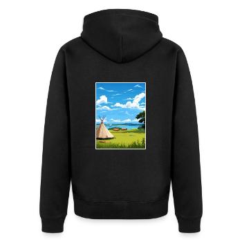 Waitangi Treaty Grounds Nouvelle-Zélande affiche de voyage - Veste à capuche bio Premium Unisexe - noir - Dos - Nico (187cm)