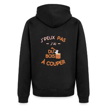 T-Shirt - Ich kann kein Holz zum Schneiden - Unisex Premium Bio Zip Hoodie - Schwarz - Hinten - Nico (187cm)