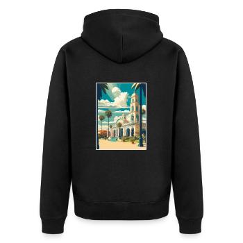 Merida Dekoration Vintage Reiseposter Souvenir - Unisex Premium Bio Zip Hoodie - Schwarz - Hinten - Nico (187cm)