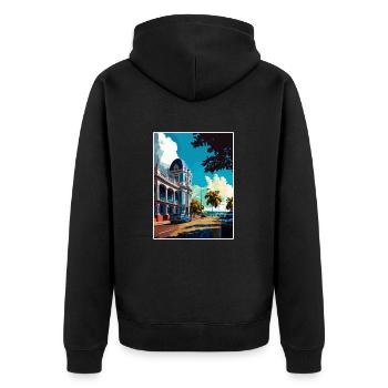 Kingston Karibik Vintage Reiseposter Souvenir - Unisex Premium Bio Zip Hoodie - Schwarz - Hinten - Nico (187cm)