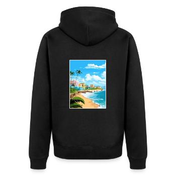 San Juan Caribbean Vintage Travel Poster Souvenir - Unisex Premium Organic Zip Hoodie - black - Back - Nico (187cm)
