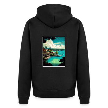 Ocho Rios Caribbean Vintage Travel Poster Souvenir - Unisex Premium Organic Zip Hoodie - black - Back - Nico (187cm)