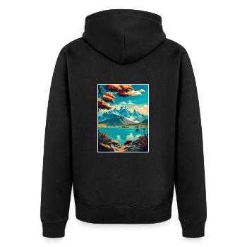 Natur Berge Vintage Reiseposter WPA Kunst - Unisex Premium Bio Zip Hoodie - Schwarz - Hinten - Nico (187cm)