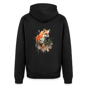 Aquarell Fuchs, Fuchs - Unisex Premium Bio Zip Hoodie - Schwarz - Hinten - Nico (187cm)